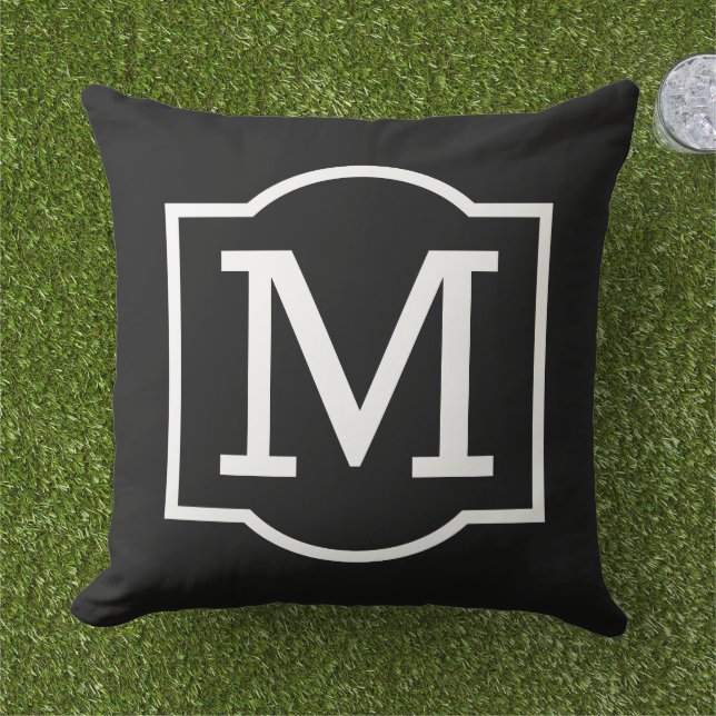 Classic Black White Bracket Monogram Cushion (Grass)