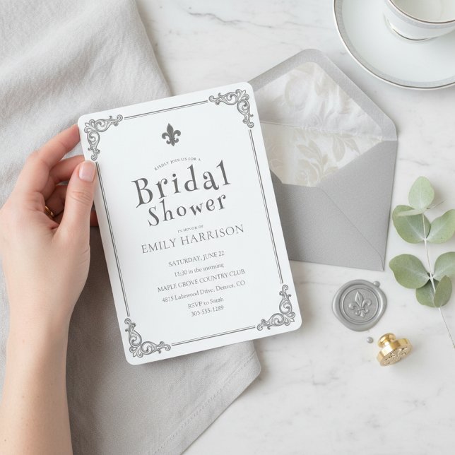 Classic Black White Bridal Shower Invite (A sophisticated classic bridal shower invitation in black and white with refined typography)