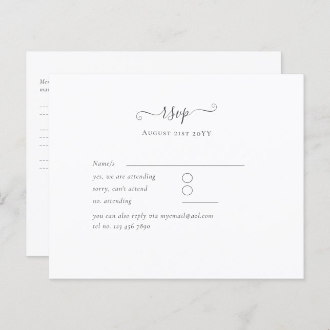 Classic Black White Budget RSVP Menu (Front/Back)