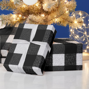 Classic Black White Buffalo Snow Plaid Pattern Wrapping Paper