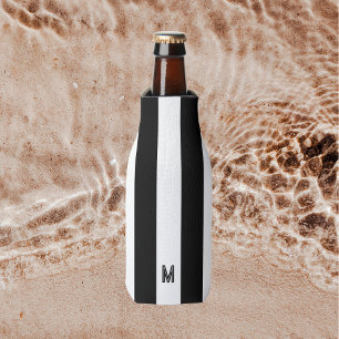 Classic Black & White Cabana Stripe Monogram Bottle Cooler