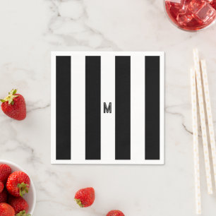 Classic Black & White Cabana Stripe Monogram Napkin