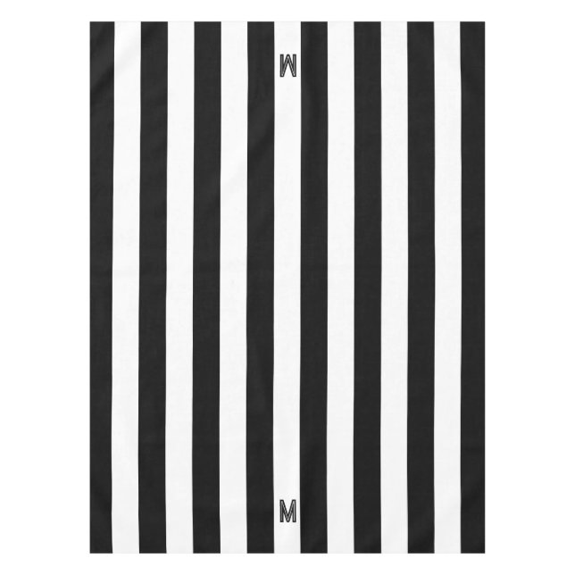 Classic Black & White Cabana Stripe Monogram Tablecloth (Front)