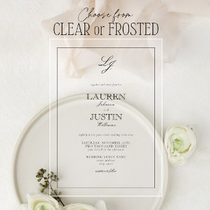 Classic Black & White Calligraphy Monogram Wedding Acrylic Invitations