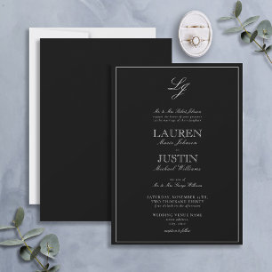 Classic Black & White Calligraphy Monogram Wedding Invitation