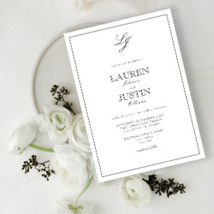 Classic Black & White Calligraphy Monogram Wedding Invitation