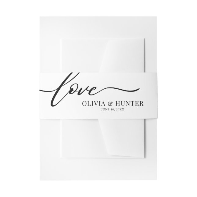 Classic Black & White Calligraphy Wedding Invitation Belly Band (Front Example)