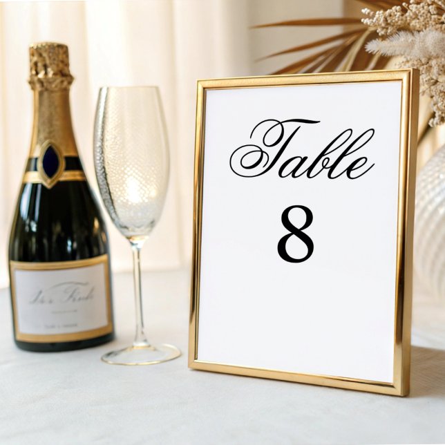 Classic Black & White Calligraphy Wedding  Table Number (Creator Uploaded)