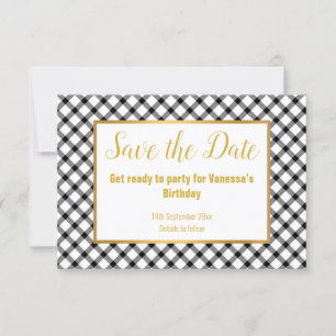 CLASSIC BLACK WHITE CHECK SAVE THE DATE RSVP CARD