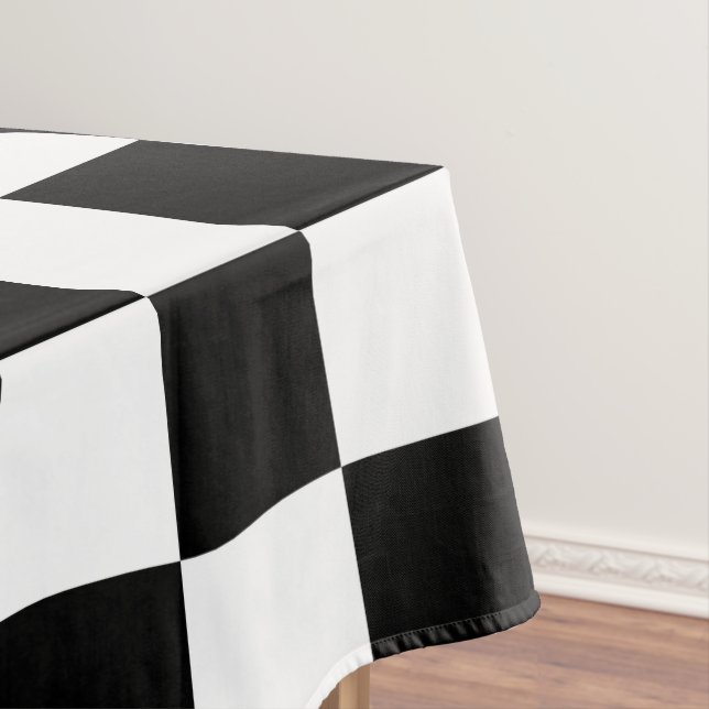 Classic Black & White Checkers Tablecloth (In Situ)