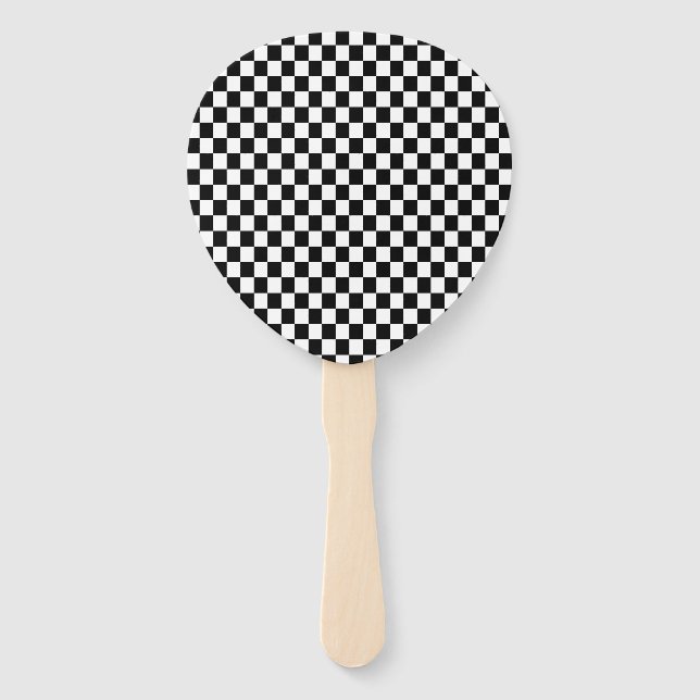 Classic Black & White Chequered  Hand Fan (Front)