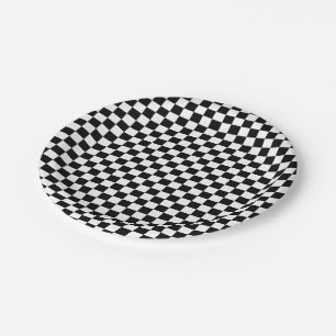 Classic Black & White Chequered    Paper Plate