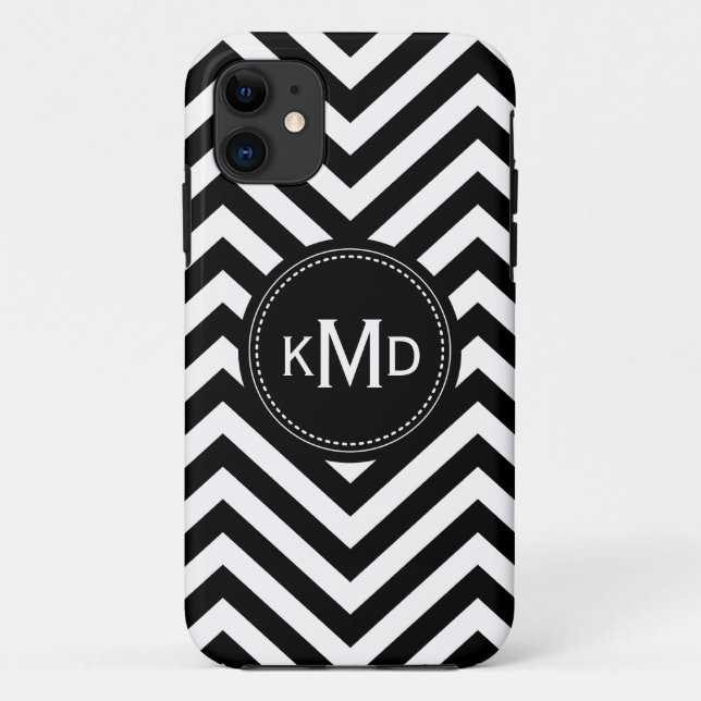 Classic Black White Chevron Trio Monogram Case-Mate iPhone Case (Back)