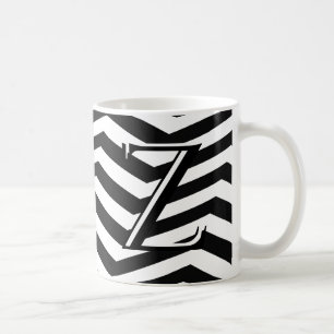 Classic Black White Chevron Zig Zag Monogram Coffee Mug