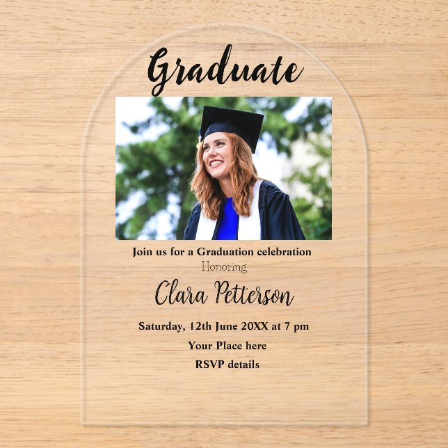classic black white class add year scho graduation acrylic invitations (Front)