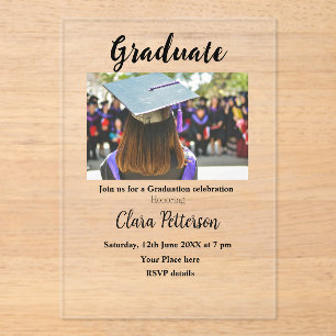 classic black white class add year scho graduation acrylic invitations