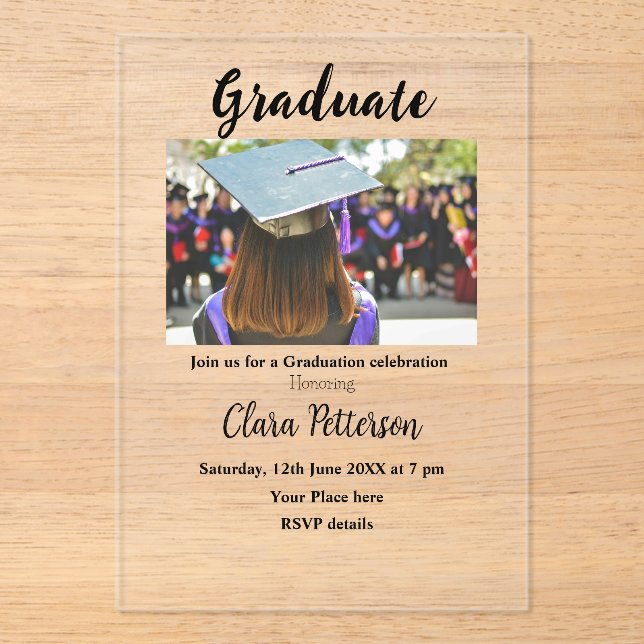 classic black white class add year scho graduation acrylic invitations (Front)