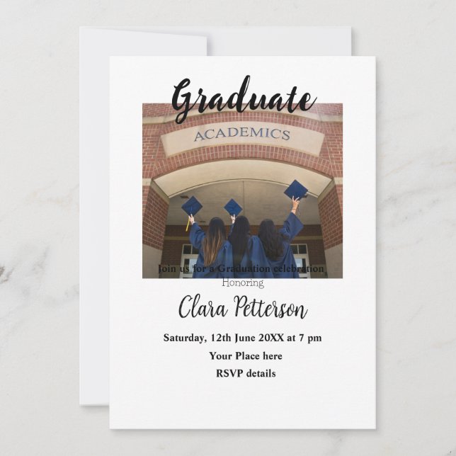 classic black white class add year scho graduation invitation (Front)