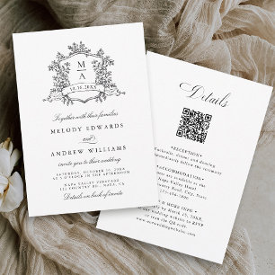 Classic Black & White Crest Wedding All in One Invitation