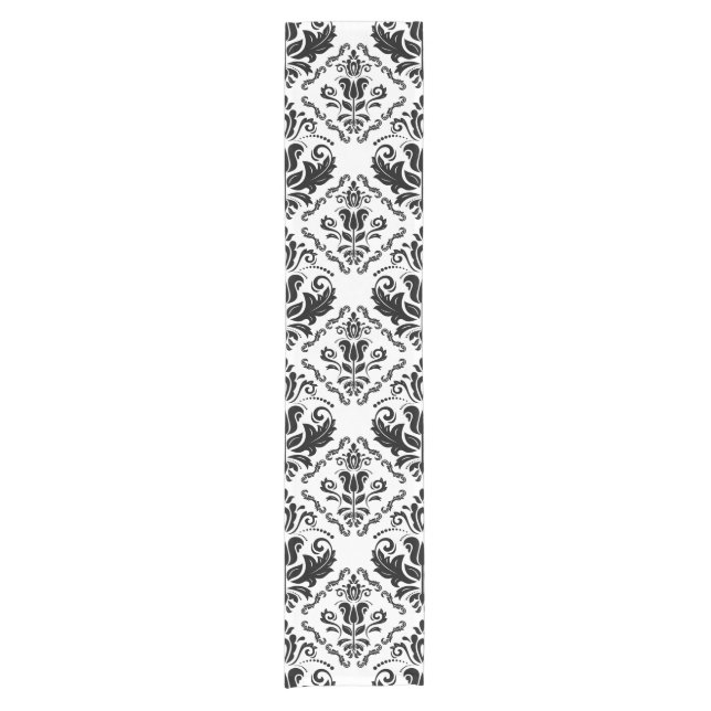 Classic Black White Damask Pattern - Stylish Chic Short Table Runner (Front)
