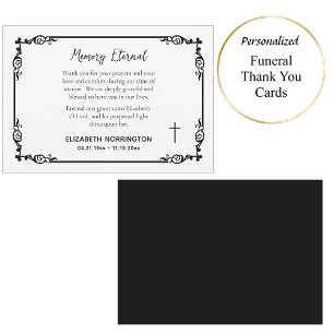 Classic Black & White Decorative Frame Funeral Thank You Card