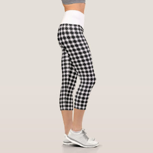 Classic Black White Diamond Chequered Pattern Yoga Capri Leggings
