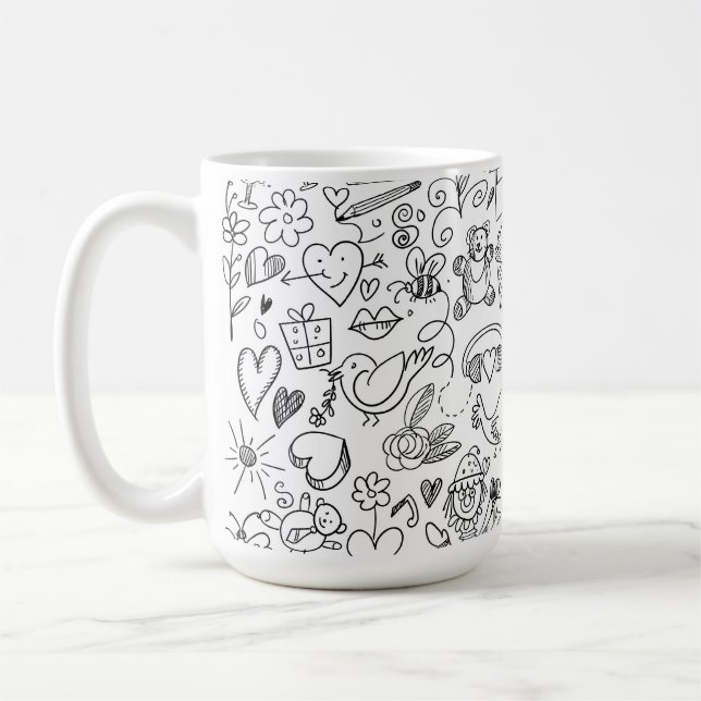 Classic Black & White Doddle Life ! Coffee Mug (Left)