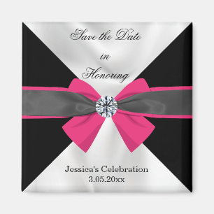 Classic Black & White Drapery with Magenta Bow Magnet
