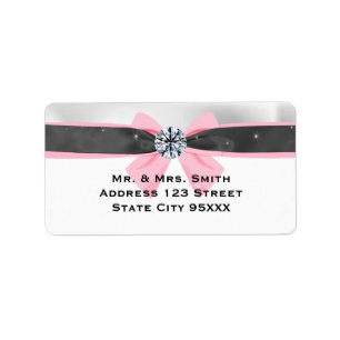 Classic Black & White Drapery with Pink Bow Label