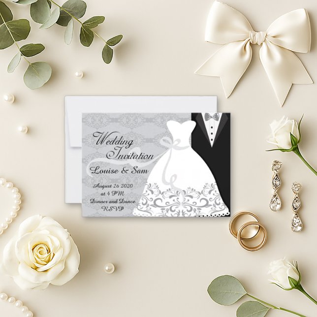Classic Black White Elegant Bride Groom RSVP Card (Creator Uploaded)