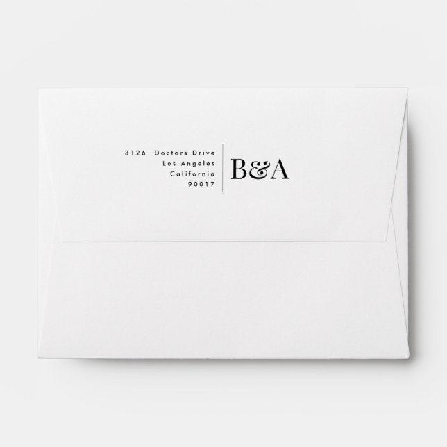 Classic Black White Elegant Monogram Invitation Envelope (Back (Top Flap))