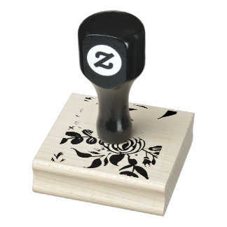 Classic Black & White Faded Floral Canvas Tote Bag Rubber Stamp