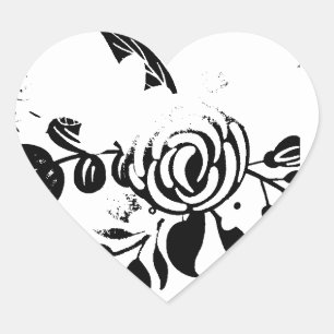 Classic Black & White Faded Floral Heart Sticker