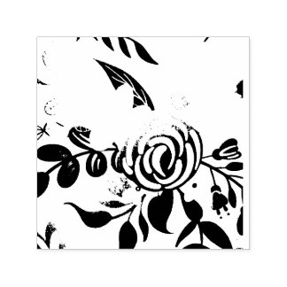 Classic Black & White Faded Floral Rubber Stamper Self-inking Stamp