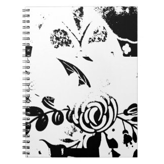 Classic Black & White Faded Floral Spiral Notebook