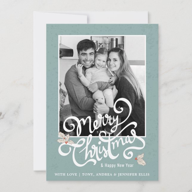 Classic Black White Filter Photo Christmas Card (Front)