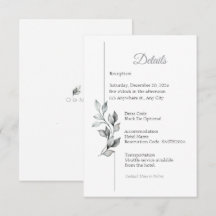 Classic Black & White Foliage Wedding Details Card