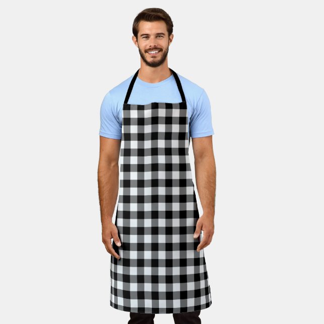 Classic Black White Gingham Check Pattern Apron (Worn)
