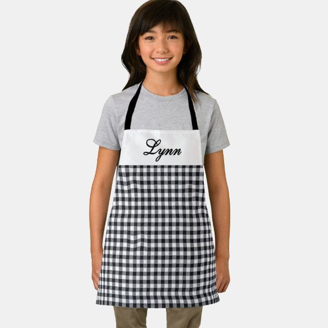 Classic Black & White Gingham | Personalized Name Apron (Insitu)