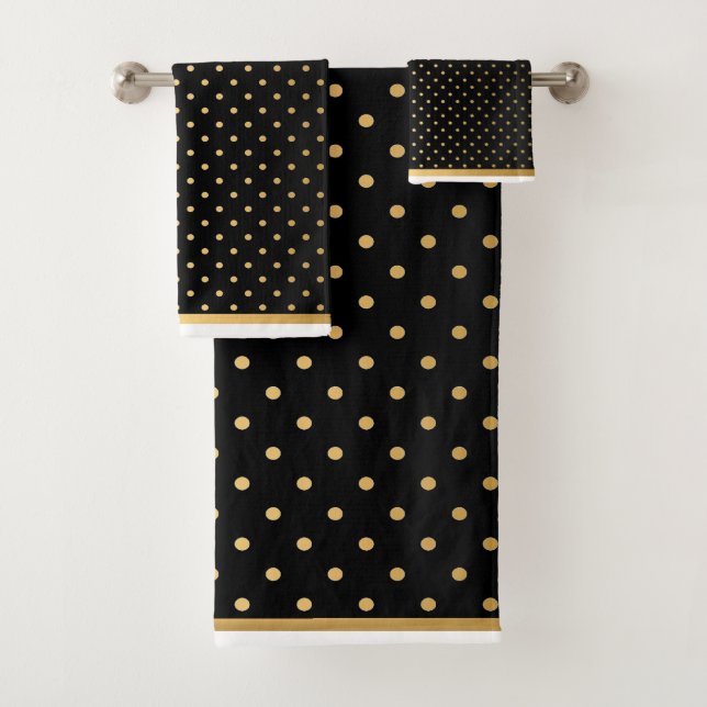 CLASSIC  BLACK WHITE GOLD SPOT BATHROOM TOWEL SET (Insitu)