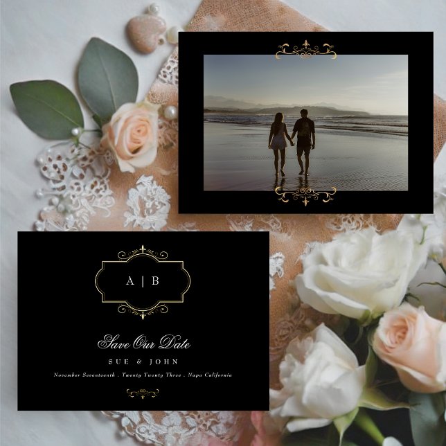 classic black white gold wedding save the date (Creator Uploaded)