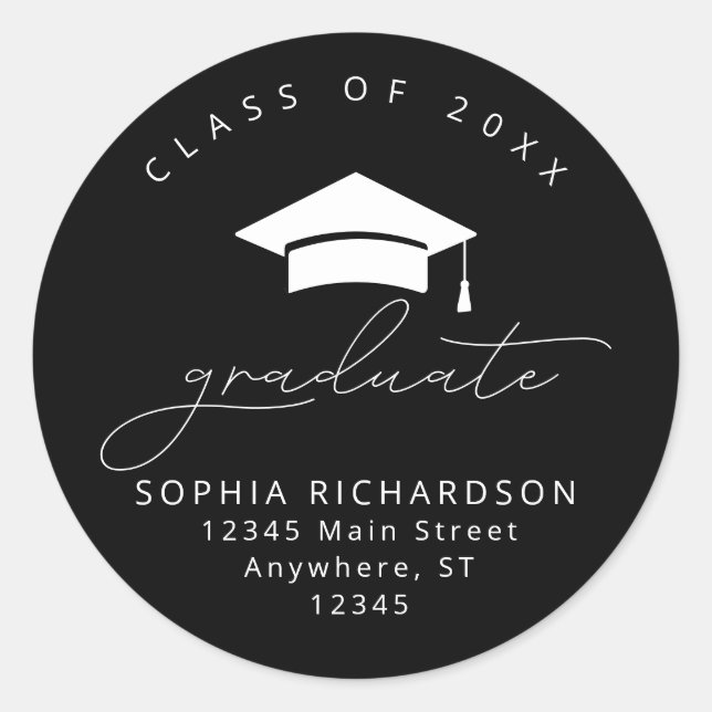 Classic Black White Graduate Round Envelope Seals (Front)