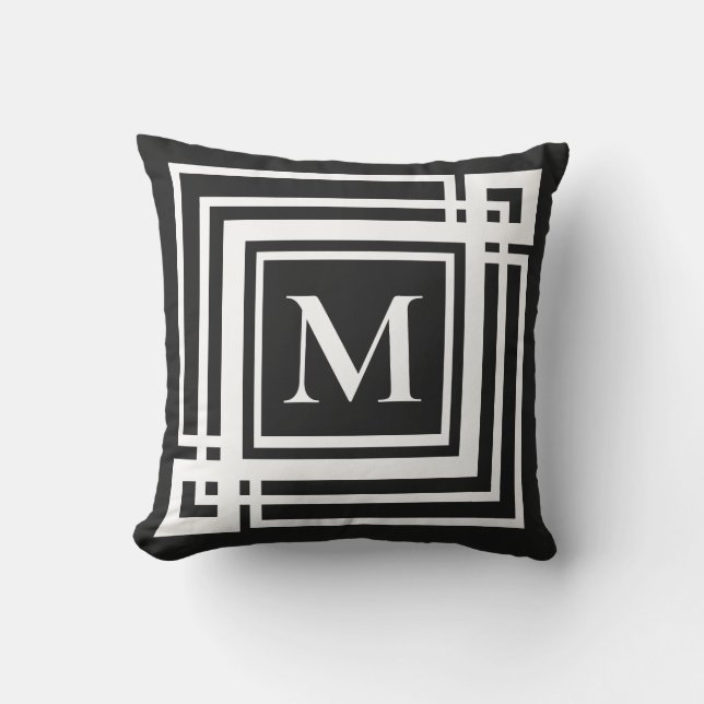 Classic black white greek framed monogram cushion (Front)