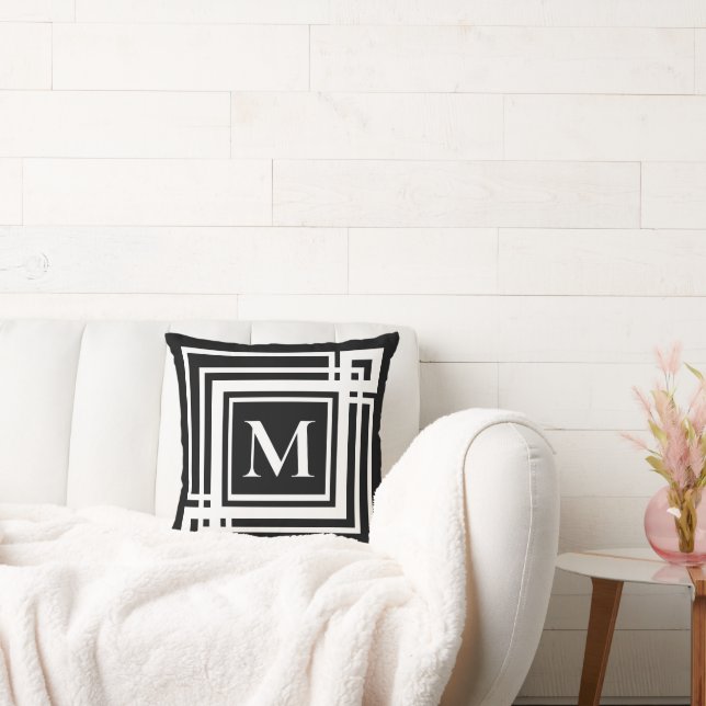 Classic black white greek framed monogram cushion (Couch)