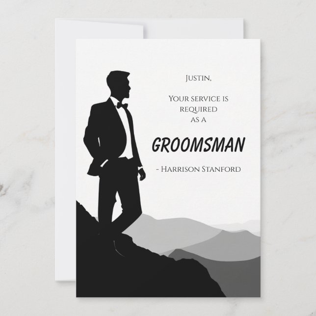 Classic Black & White Groomsman Proposal Card (Front)