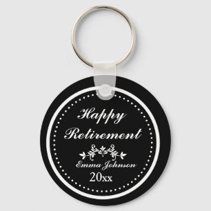 Classic Black &White Happy Retirement  Key Ring