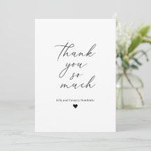 Classic Black White Heart Wedding Thank You Card