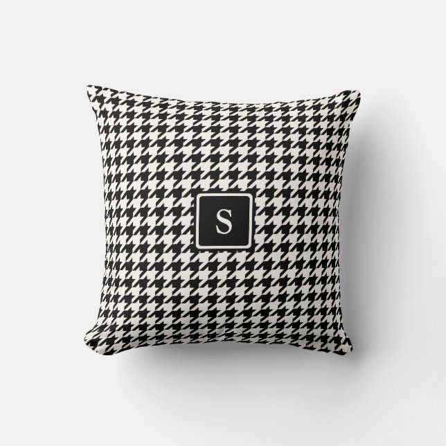 Classic Black White Houndstooth Custom Monogram Cushion (Front)