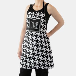 Classic Black White Houndstooth   Modern Monogram Apron