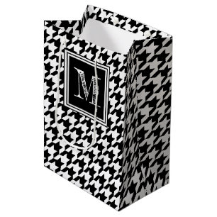 Classic Black White Houndstooth   Modern Monogram Medium Gift Bag